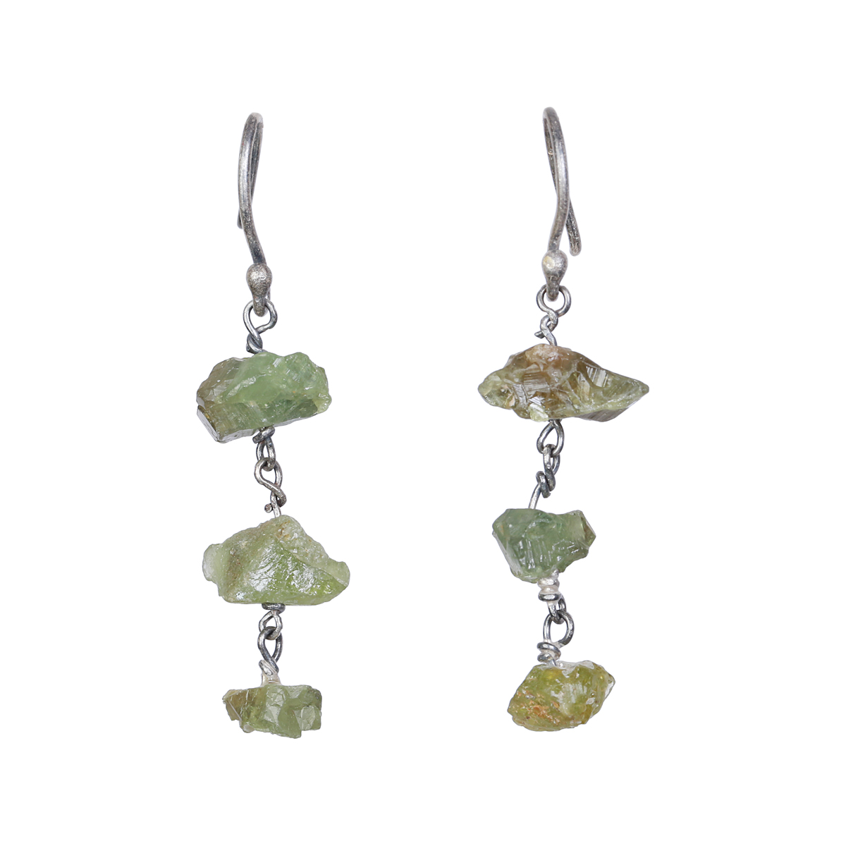 Green Jet Stone Shoulder Earrings | Sterling Silver Cluster Earrings