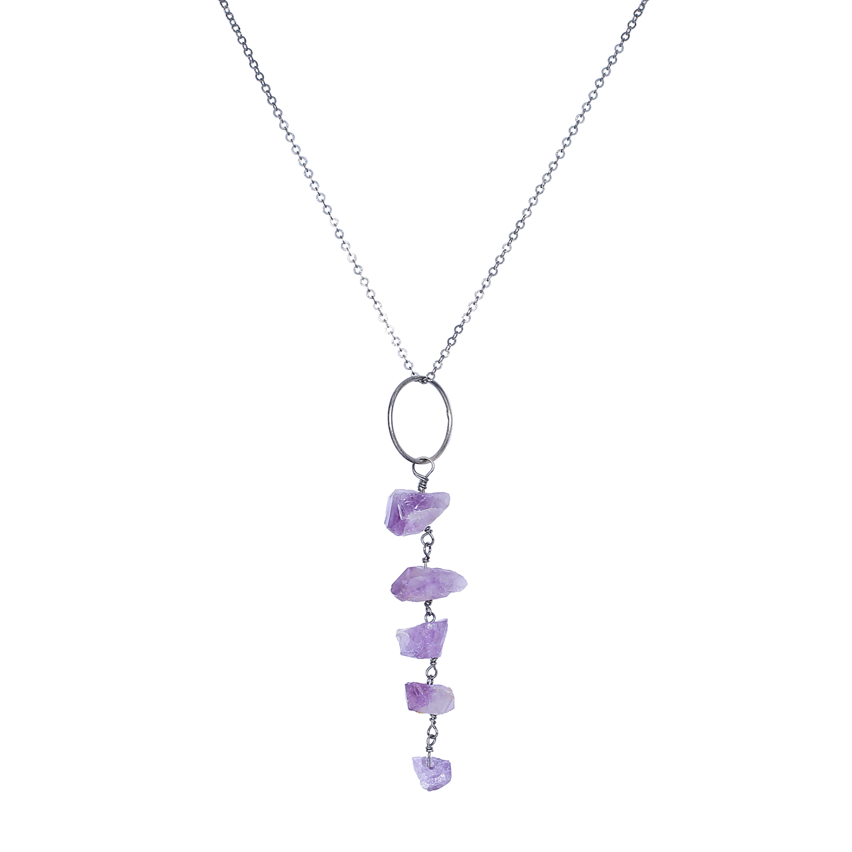 Purple Amethyst Cluster Necklace | Sterling Silver Lariat Locket