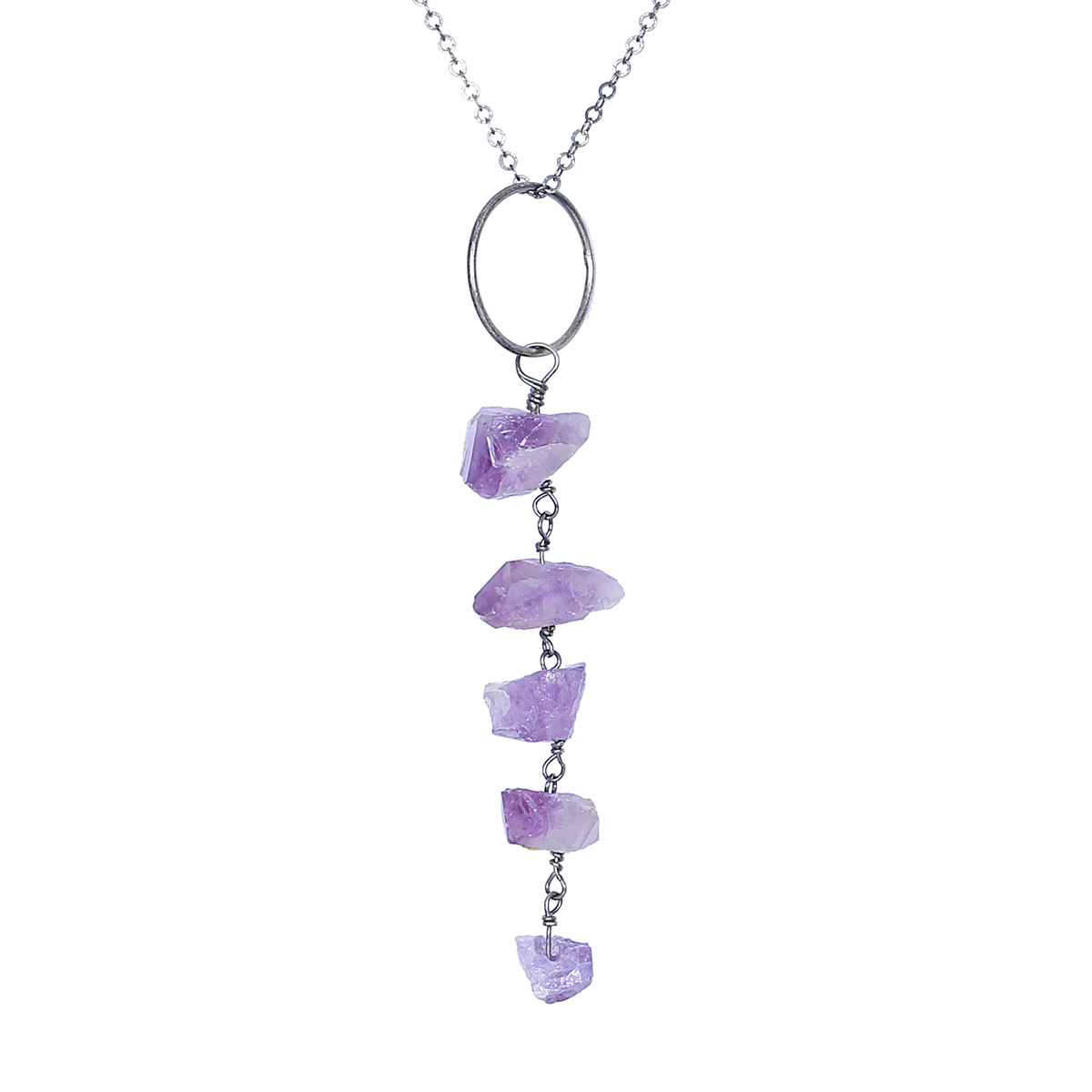Purple Amethyst Cluster Necklace | Sterling Silver Lariat Locket