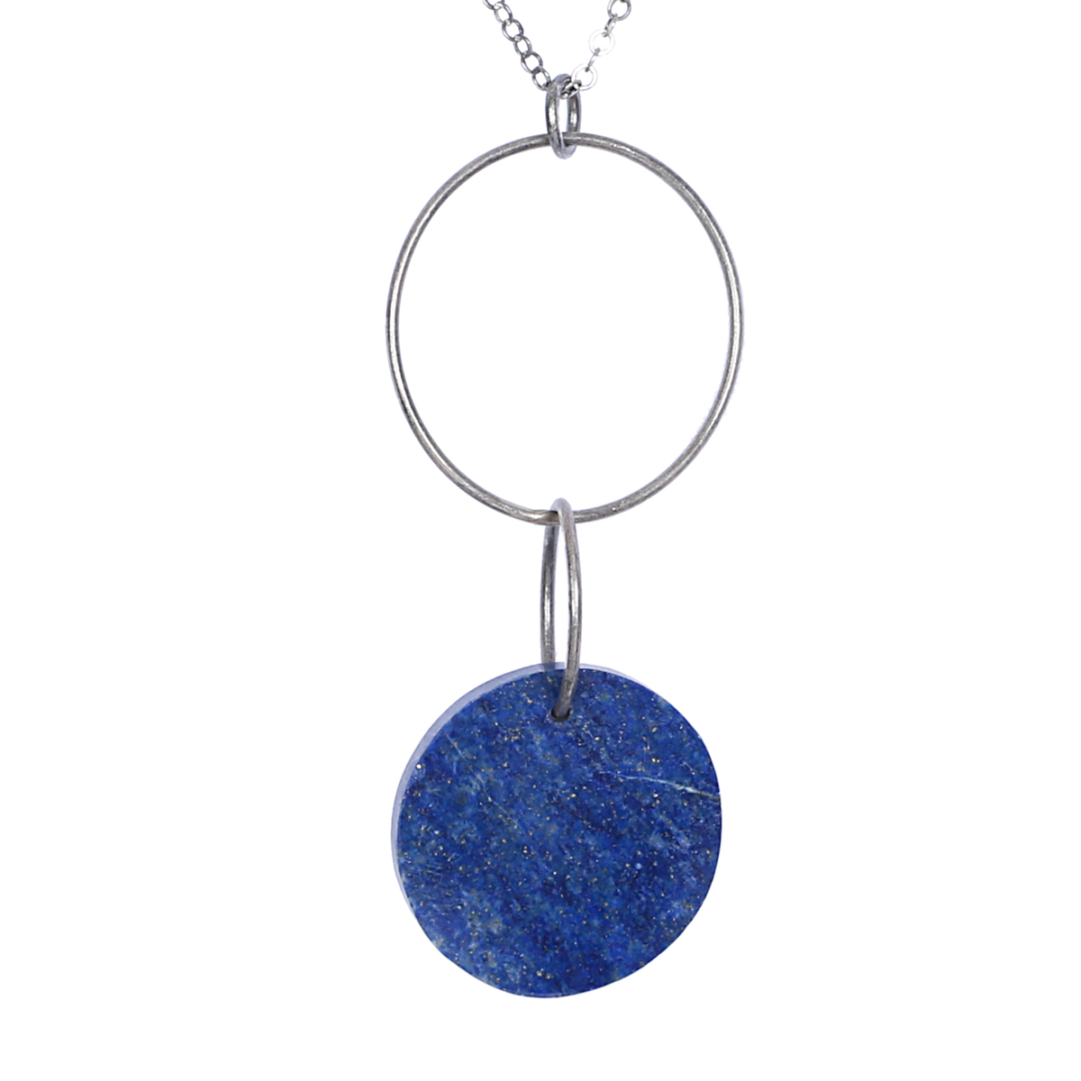 Lapis Lazuli Stone Round Necklace | Sterling Silver Sautoir Locket