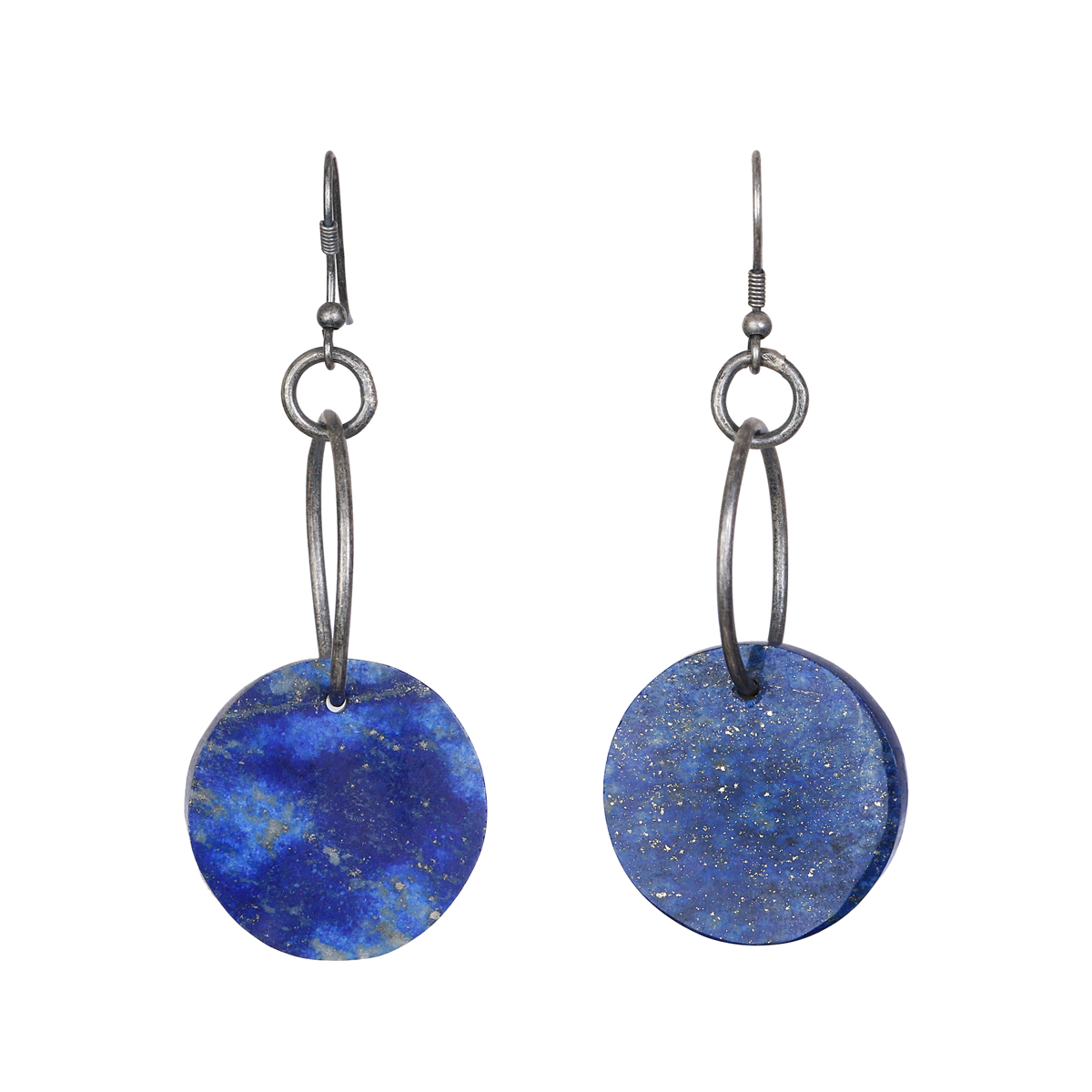 Lapis Lazuli Stone Dangle Earrings | Sterling Silver Round Hook Earrings