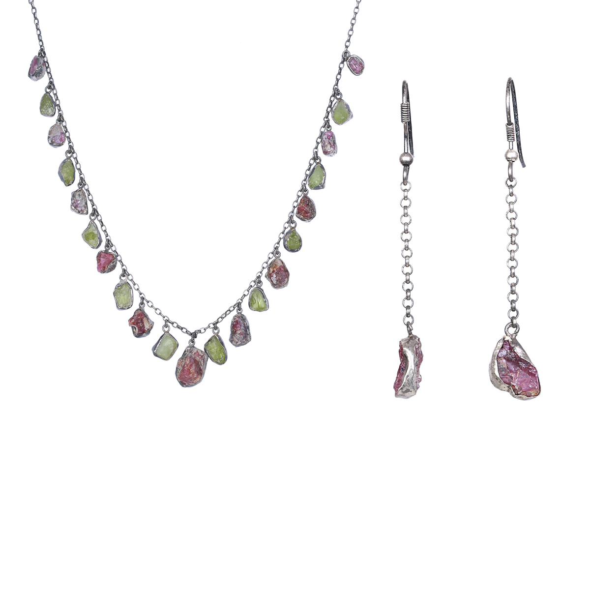 Ruby and Jet Jewelry Set | Sterling Silver Necklace & Earrings