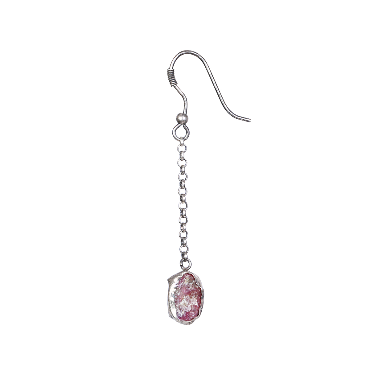 Ruby & Jet Rough Stone Drop Earrings | Sterling Silver Shoulder Earrings