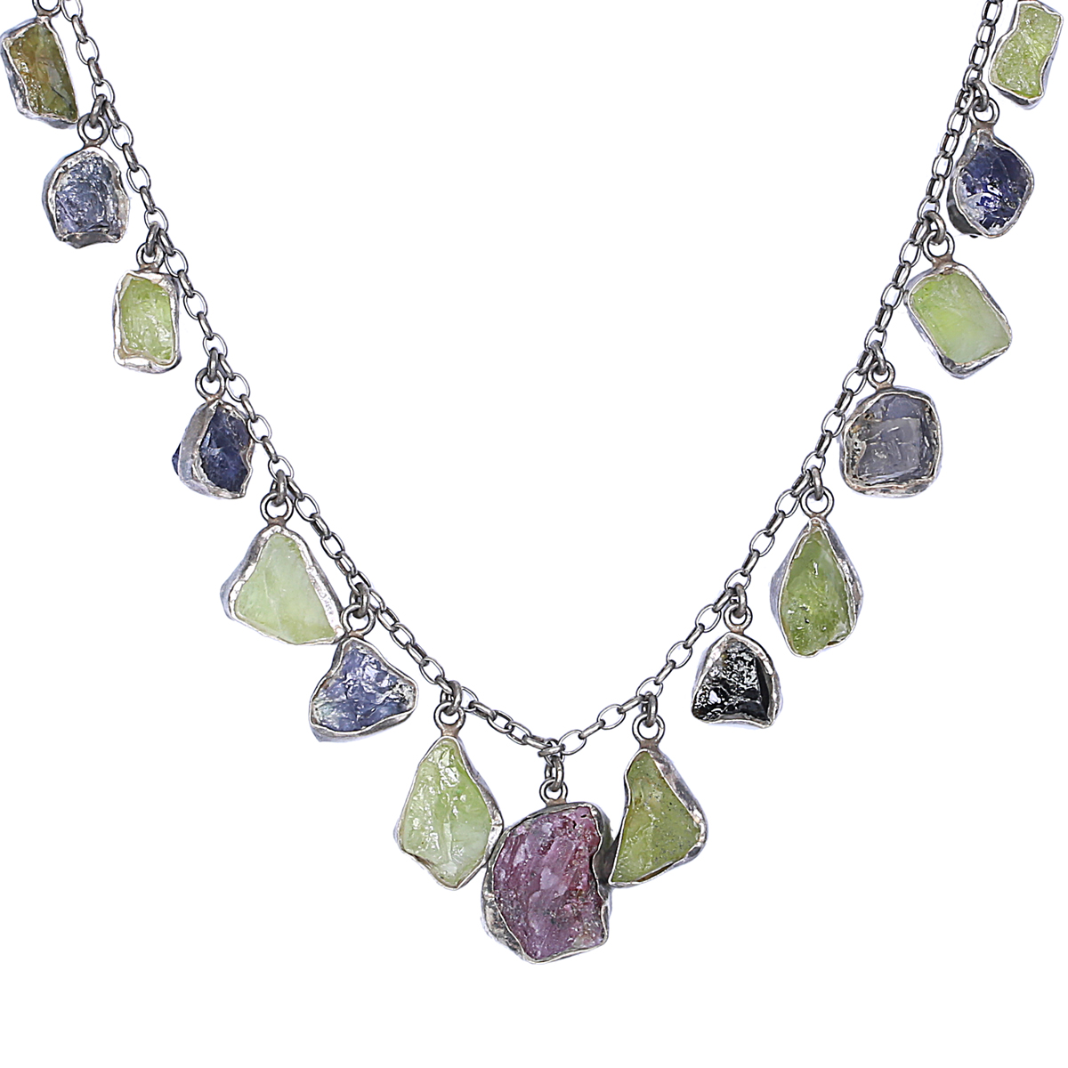 Ruby & Jet Rough Stone Necklace | Silver Charm Necklace