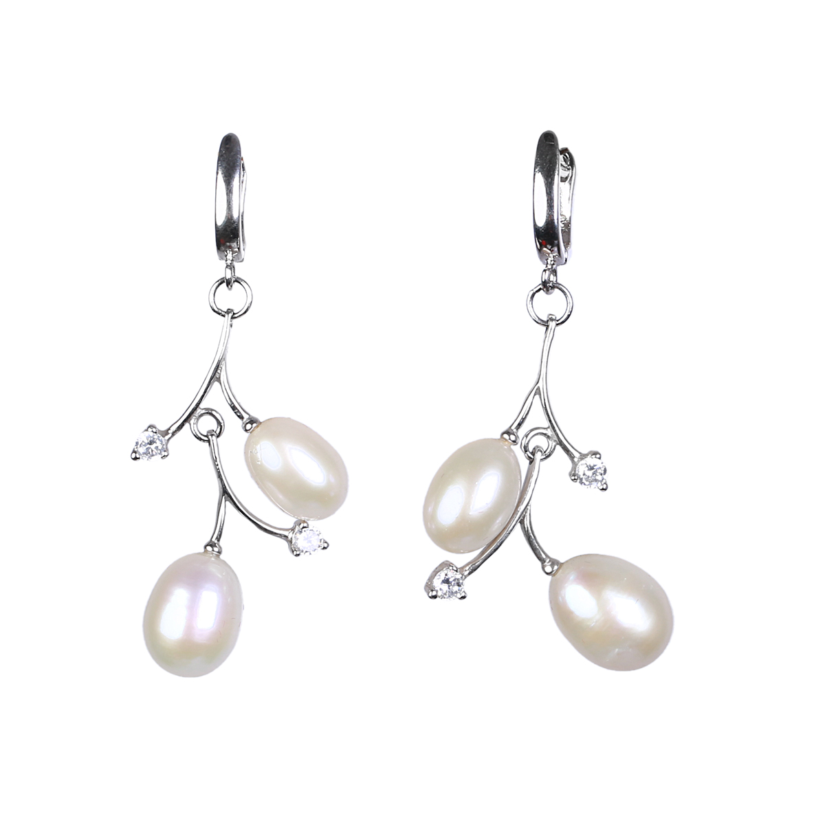White Pearls Jewelry Set | Silver Floral Necklace, Earrings & Bracelet