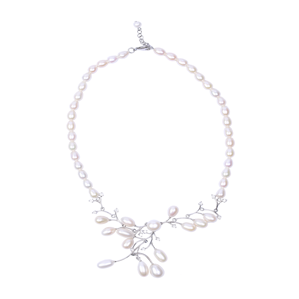 White Pearls Choker Necklace | Sterling Silver Floral Style Necklace