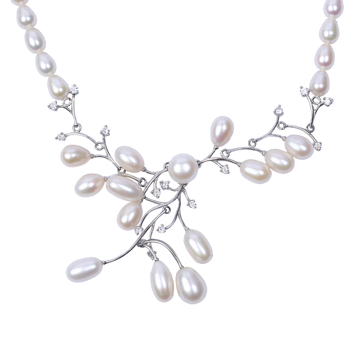 White Pearls Choker Necklace | Sterling Silver Floral Style Necklace