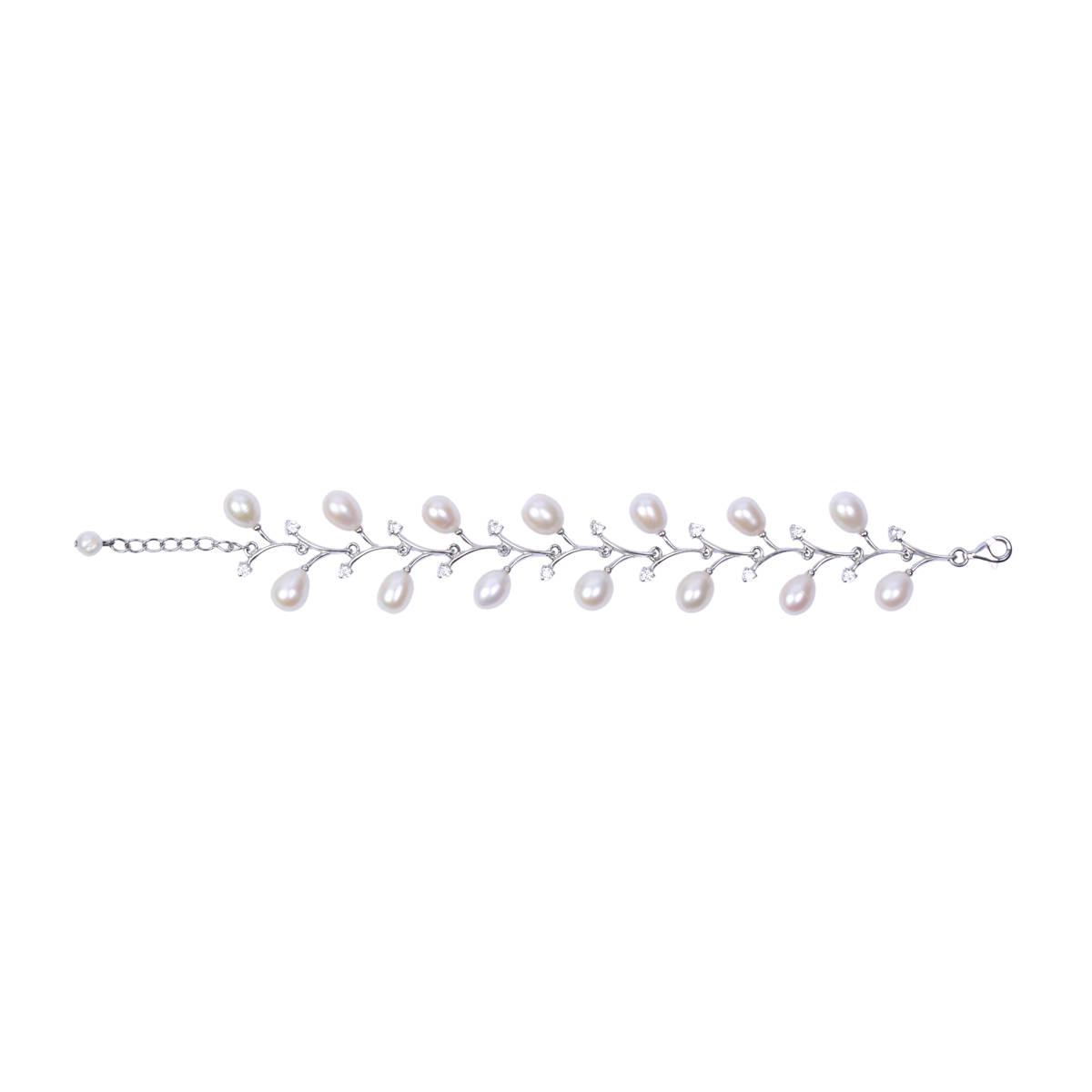 White Pearls Cuff Bracelet | Sterling Silver Floral Style Bracelet