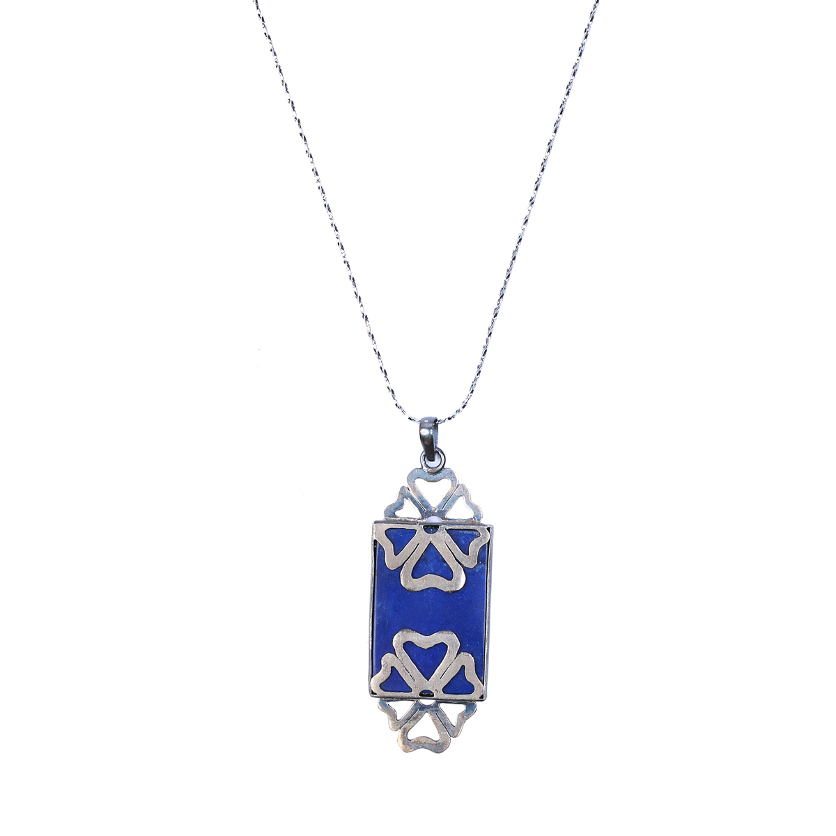 Lapis Lazuli Floral Design Jewelry Design | Sterling Silver Pendant & Earrings