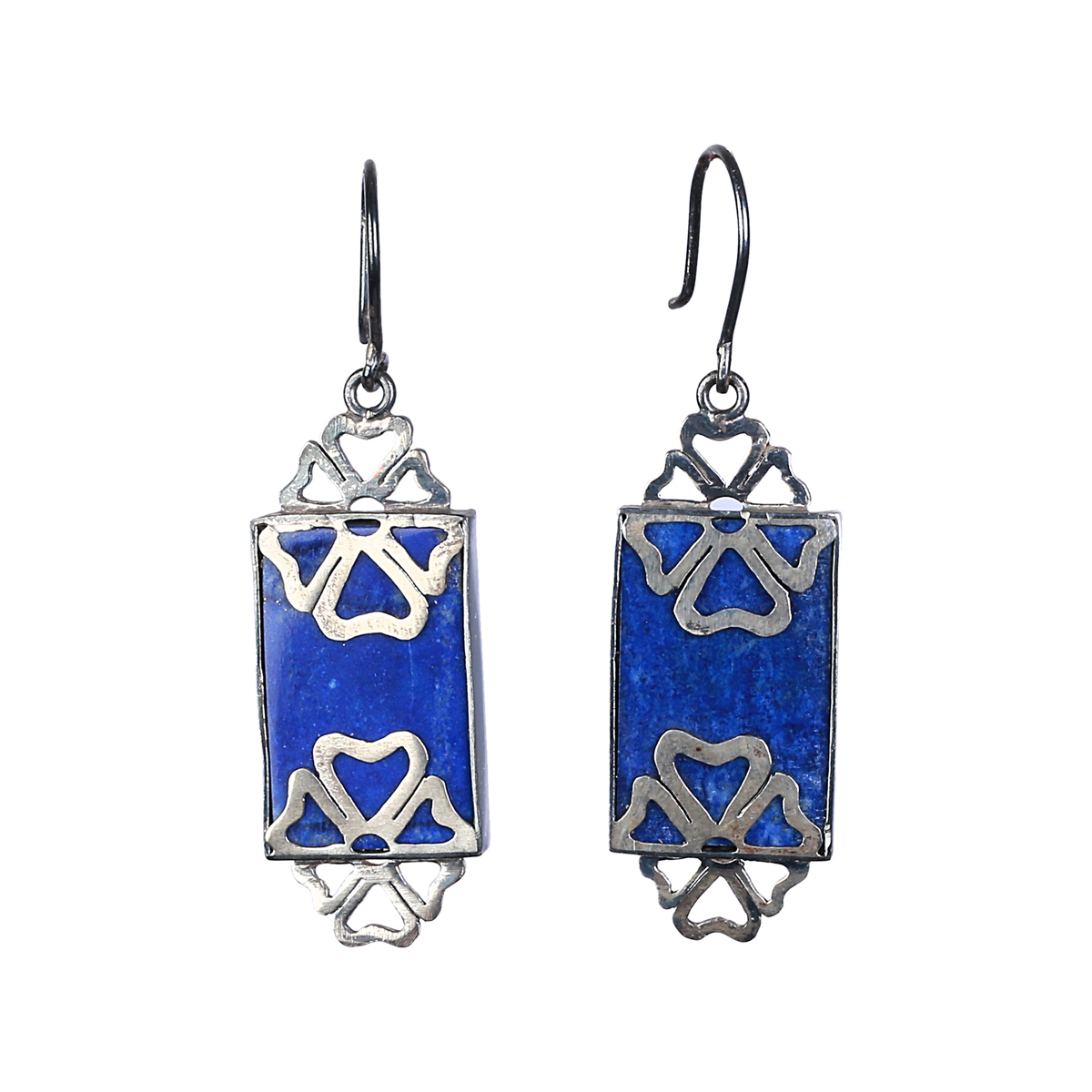 Lapis Lazuli Floral Design Jewelry Design | Sterling Silver Pendant & Earrings