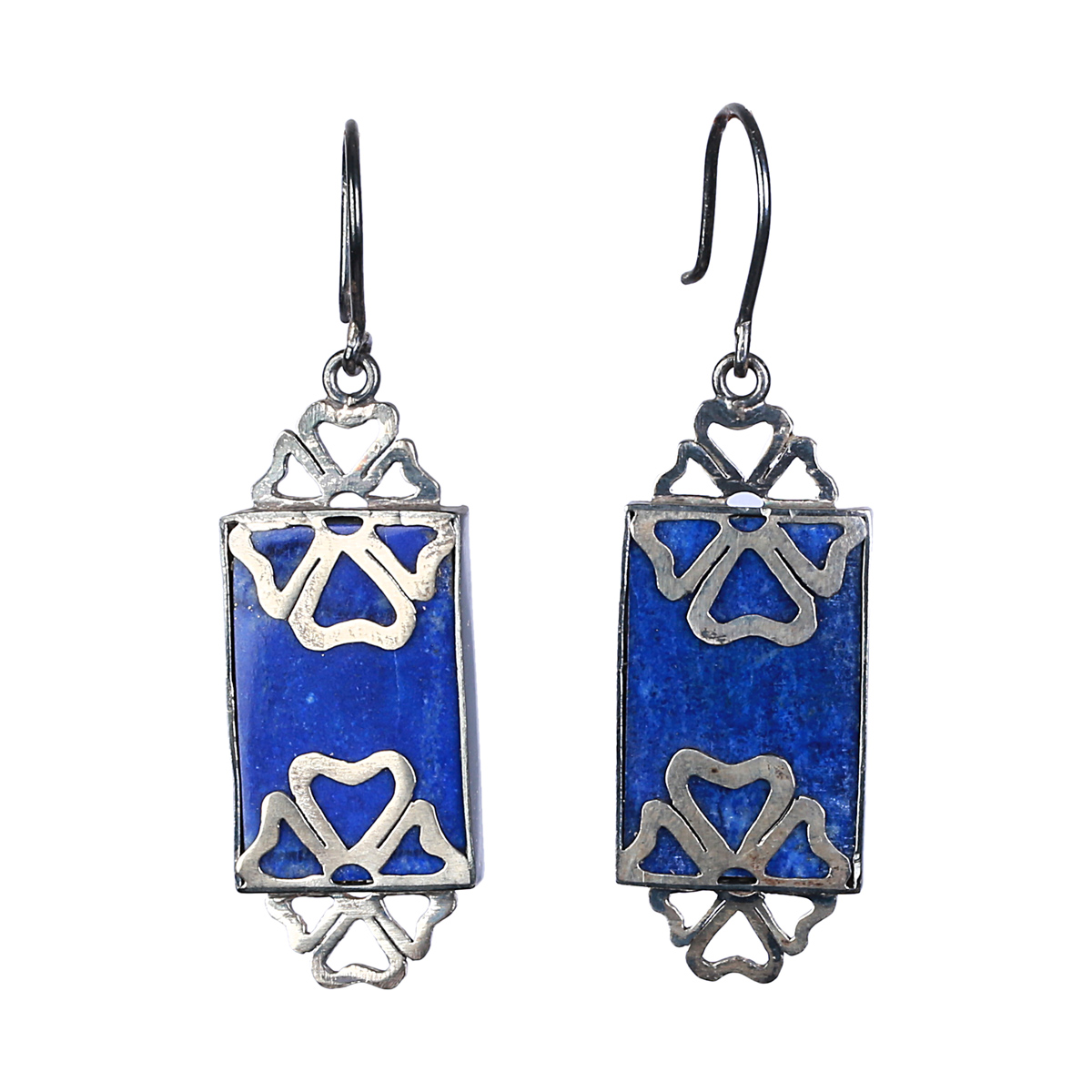 Lapis Lazuli Floral Design Earrings | Sterling Silver Dangle Earrings