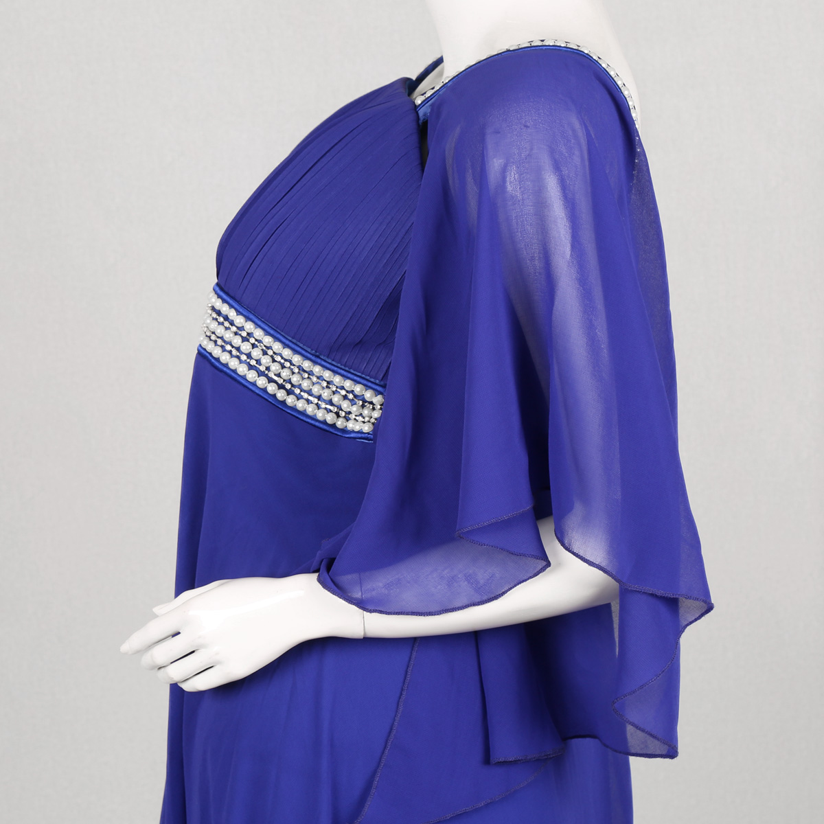Net Flared Sleeve Maxi | Blue Belted Party Wear Dress
