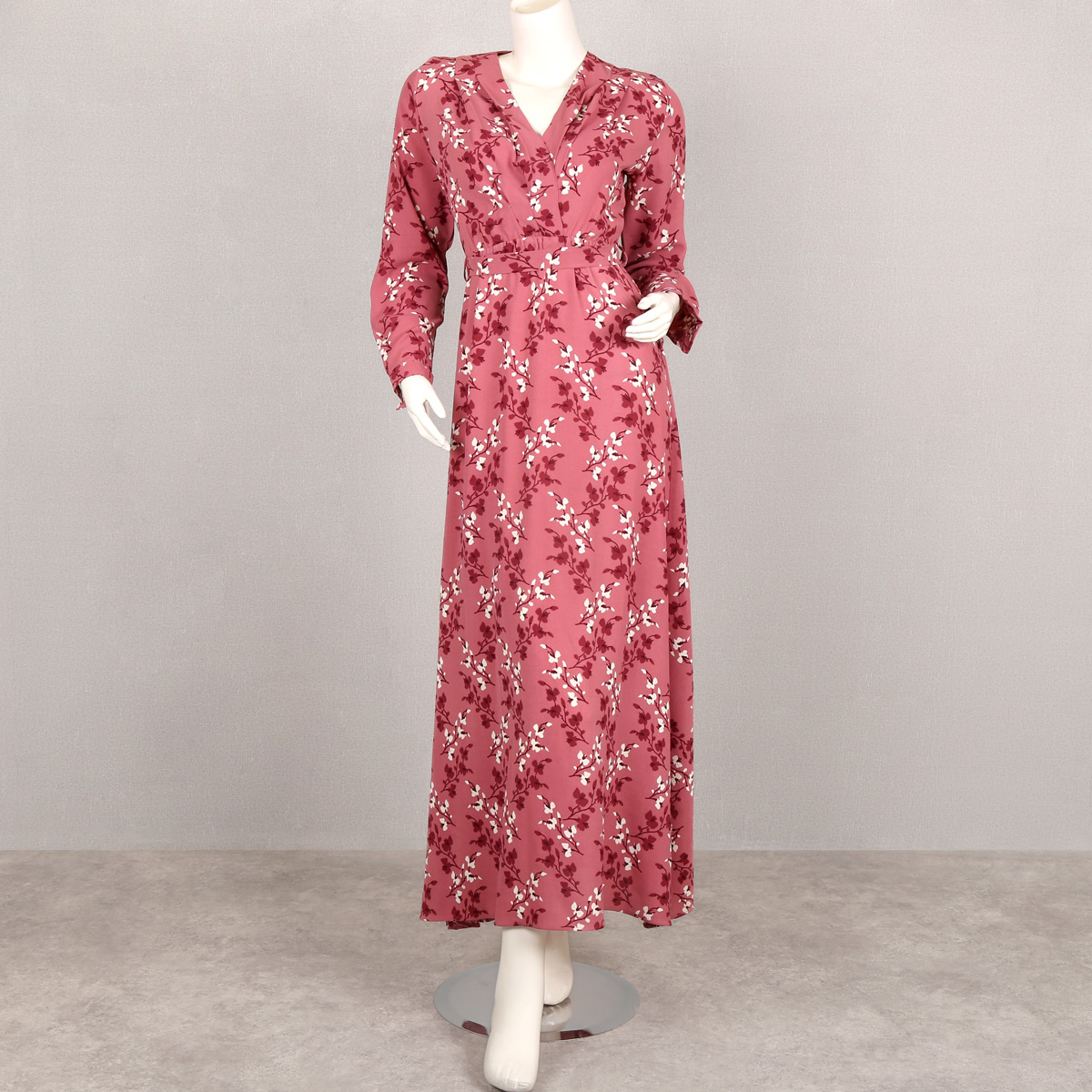 Pink Floral Print Kimono Maxi | Cuff Sleeve Casual Wear Dress
