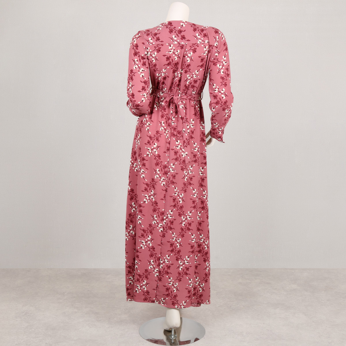 Pink Floral Print Kimono Maxi | Cuff Sleeve Casual Wear Dress