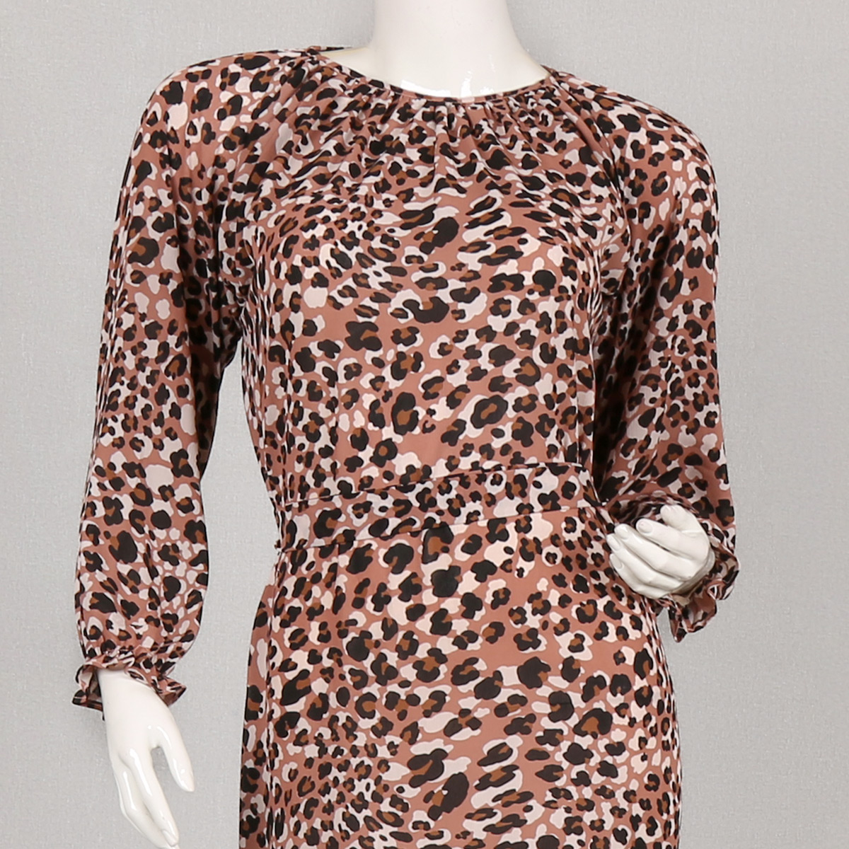 Georgette Tiger Print Casual Dress | Cuff Sleeve Straight Maxi
