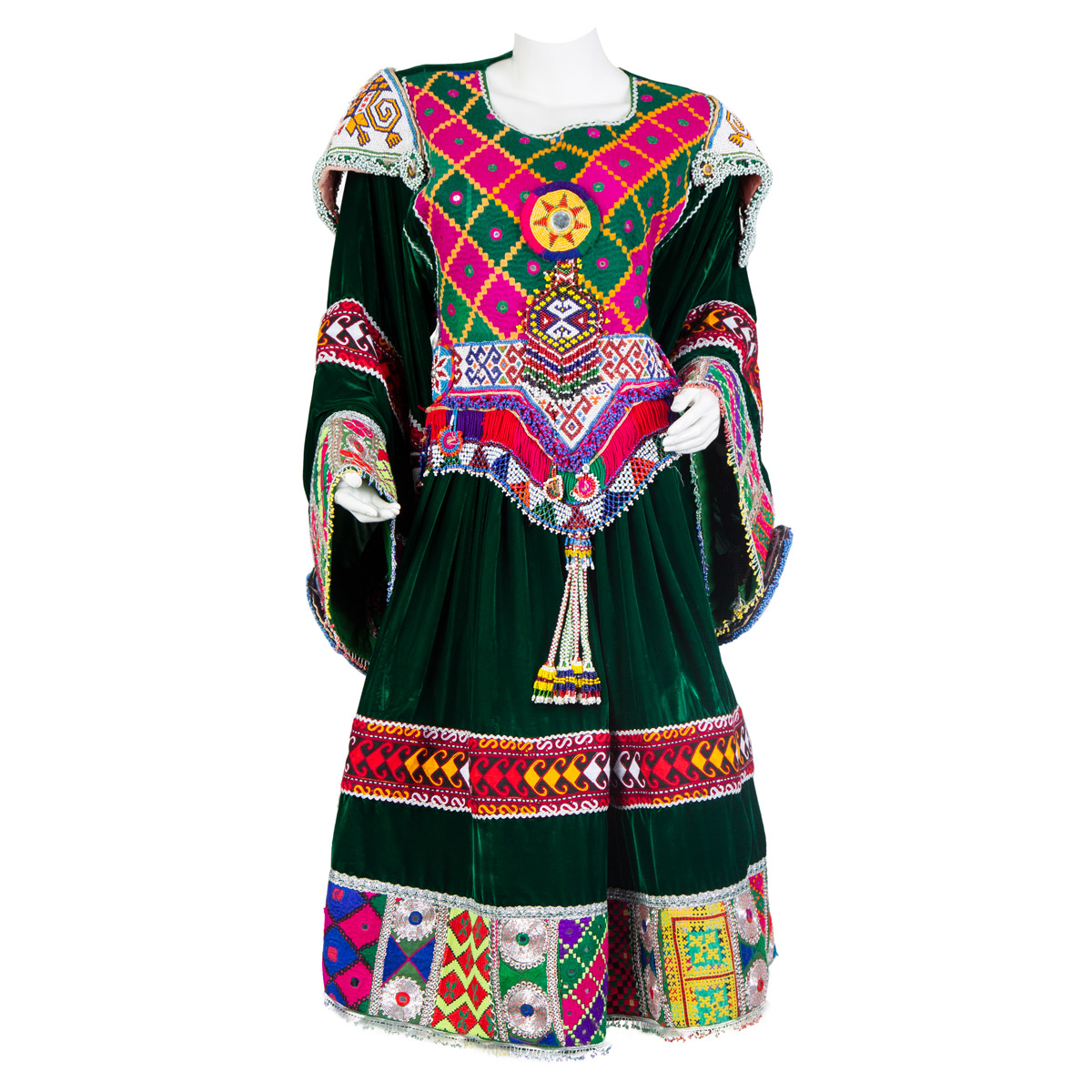 Dark Green Velvet Embroidered Party Dress | Gande Afghani