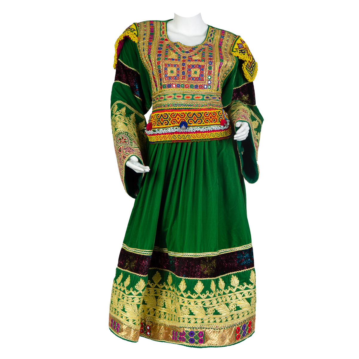 Plated Velvet Dress With Cherma and Mirror Work | Gande Afghani