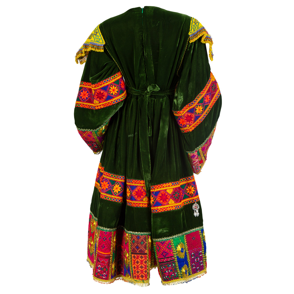 Fancy Embroidered Velvet Dress in Dark Pistachio  | Gande Afghani 
