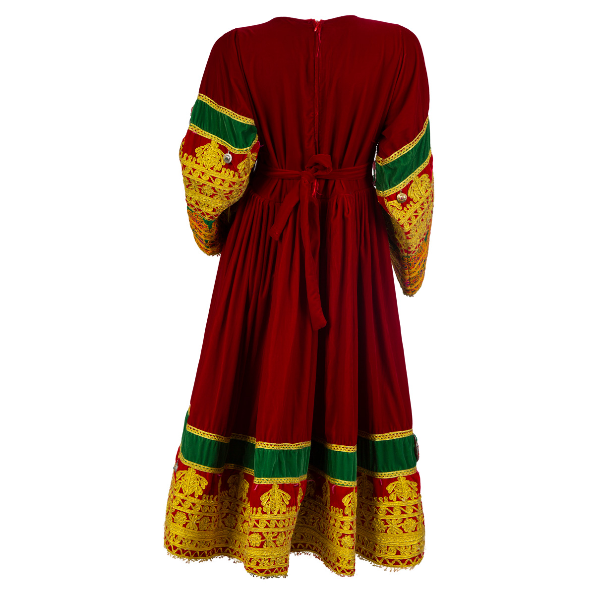 Cherma and Mirror Embroidered Red Velvet Party Frock| Gande Afghani