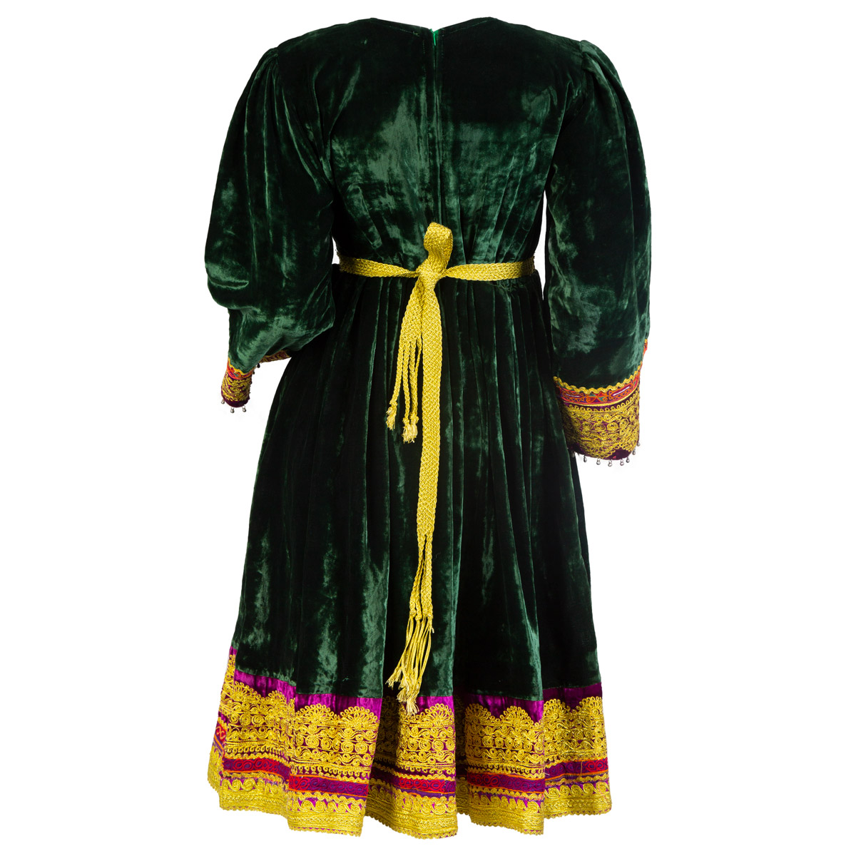 Forest Green Velvet Frock With Pink Mirror Work | Gande Afghani