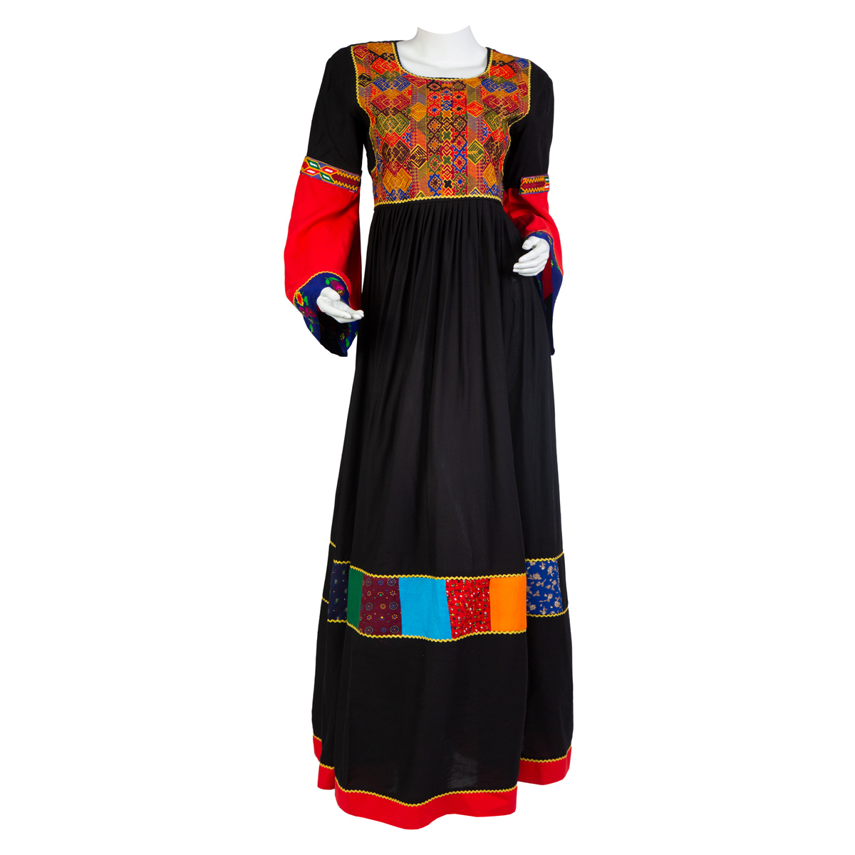 Long Embroidered Black Cotton Maxi Dress