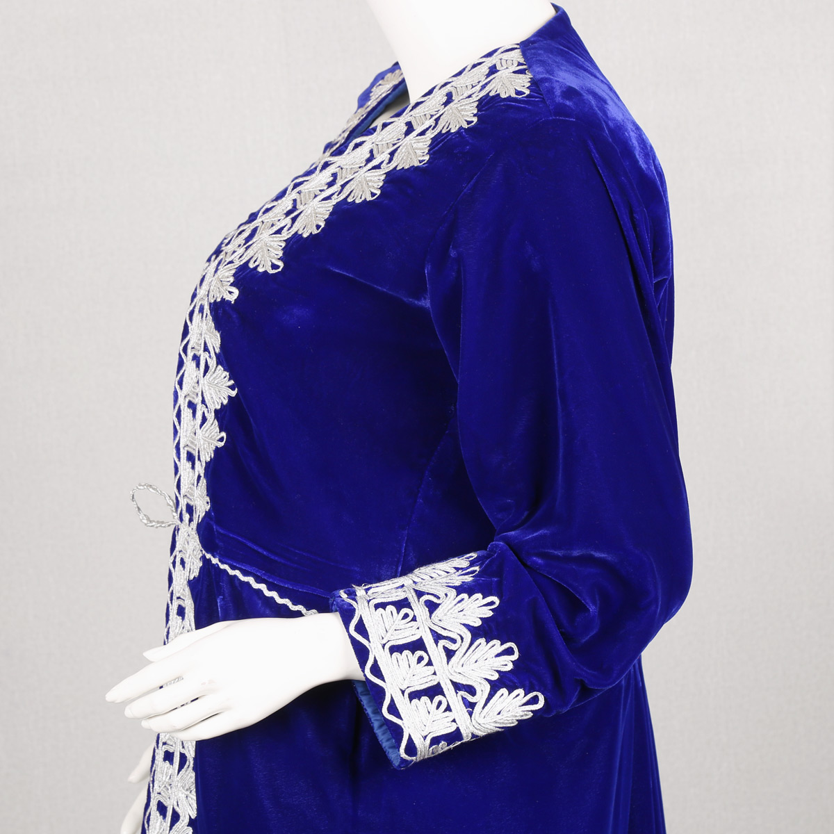 Blue Cherma Embroidered Chappan | Party Wear Long Velvet Coat 