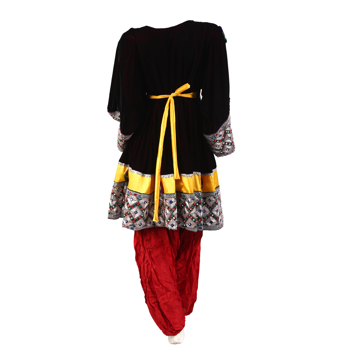Black Velvet Afghan Kuchi Dress With Mirror Embroidery Design