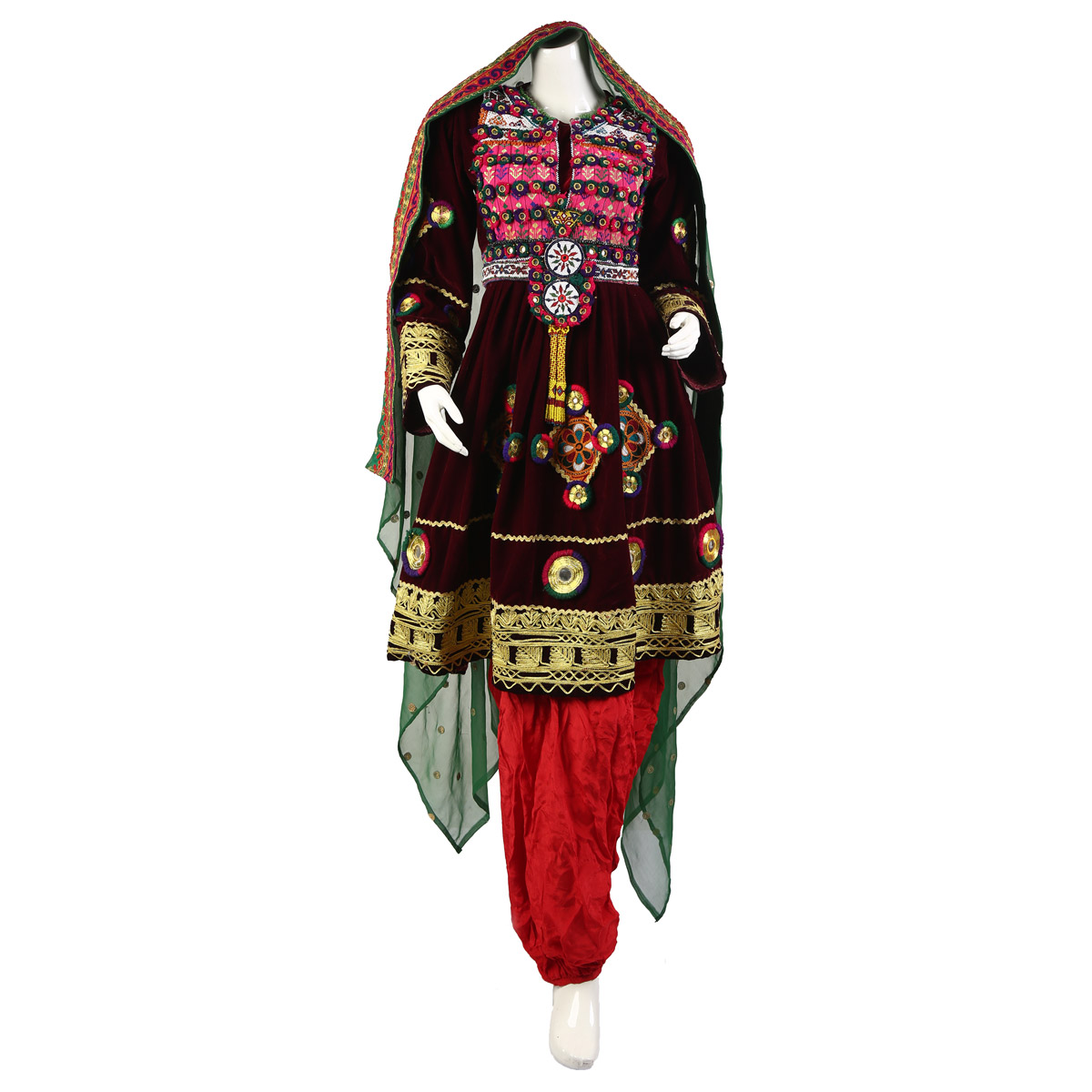 Maroon Velvet Nuristani Party Dress