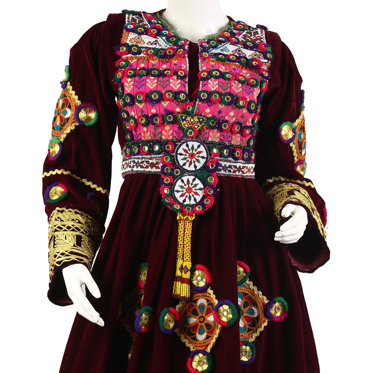 Maroon Velvet Nuristani Party Dress