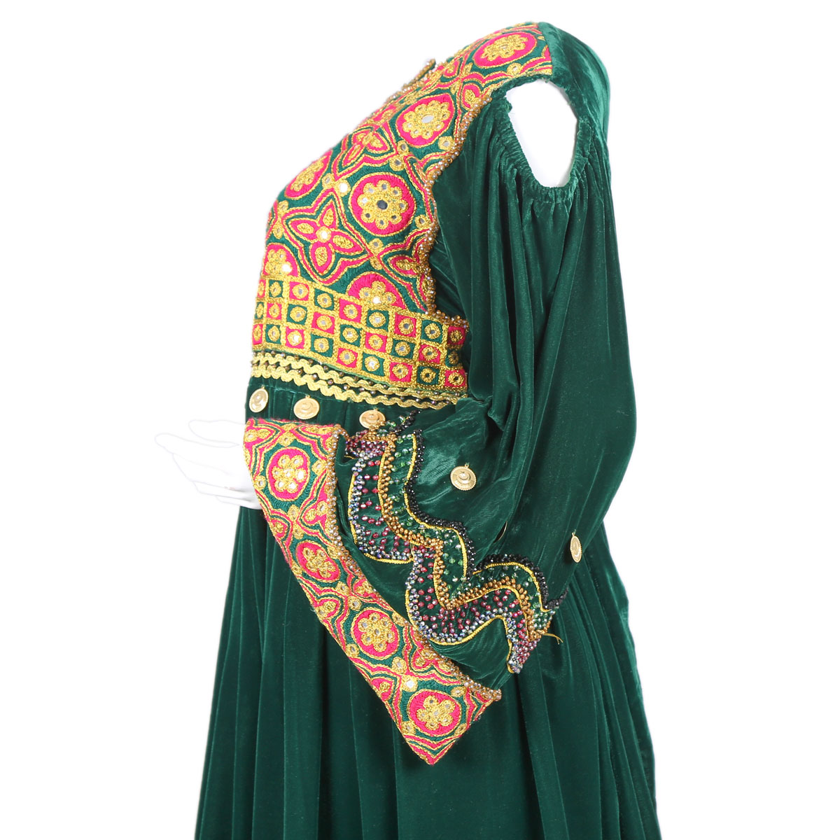 Green Pleated Embroidered Dress | Velvet Bridal Wear Dress