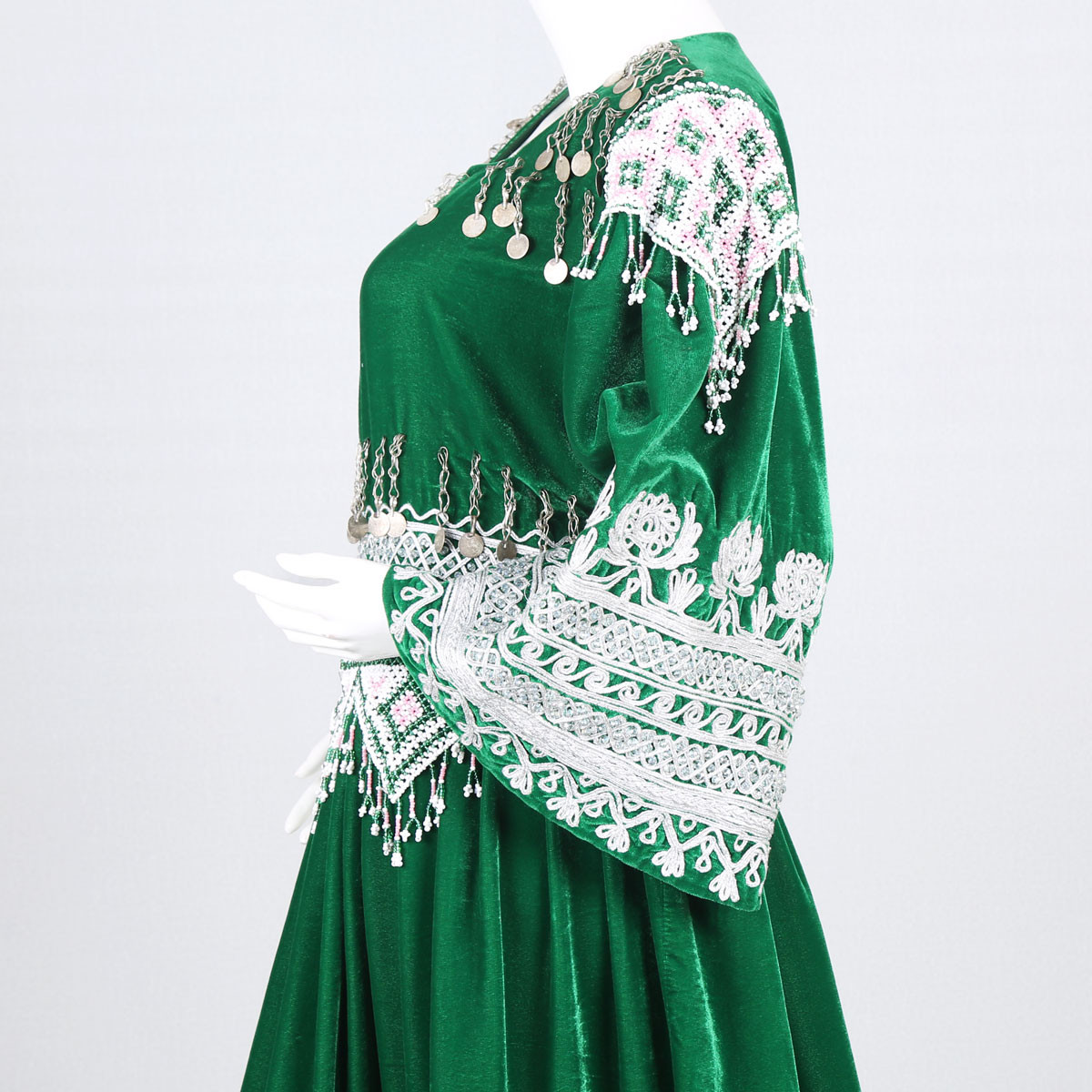 Graph Embroidered Party Dress | Green Velvet Frock