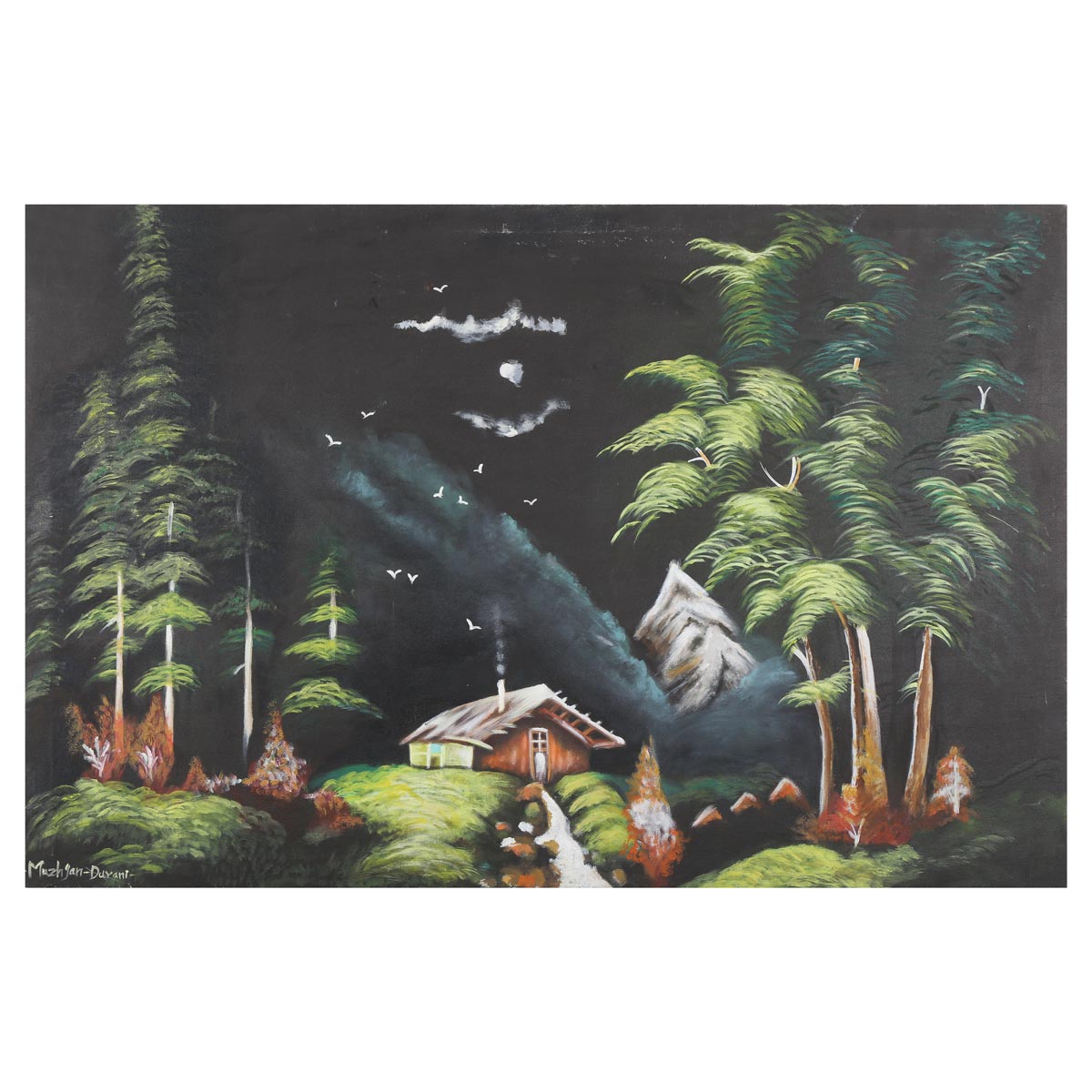 Night View Artwork| Village House Oil Color Painting