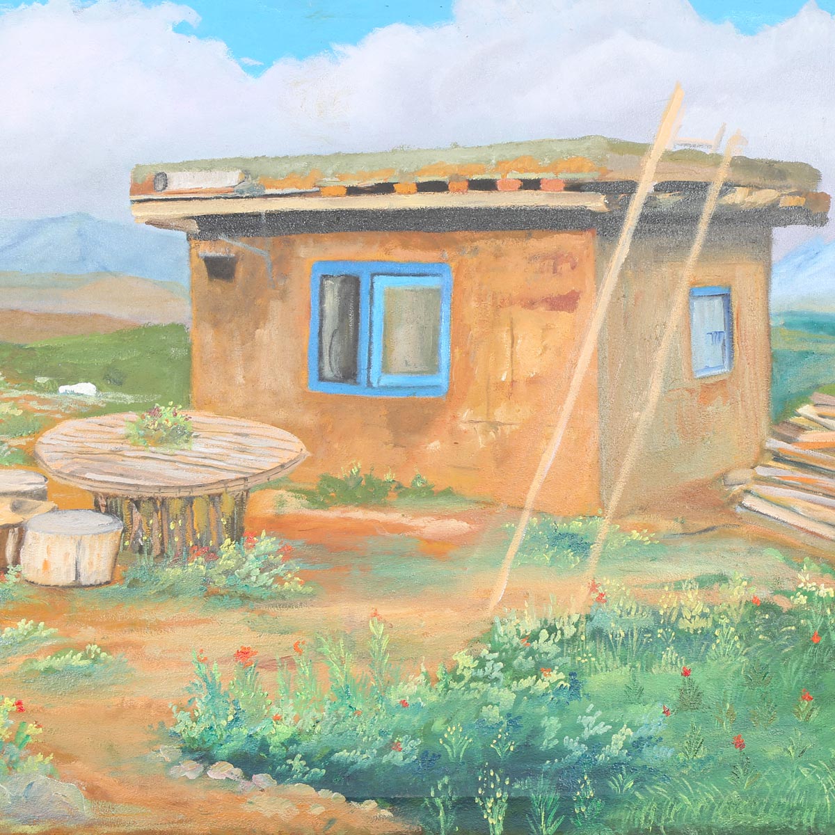 Solo House in Desert Portraite| Oil Color Artwork