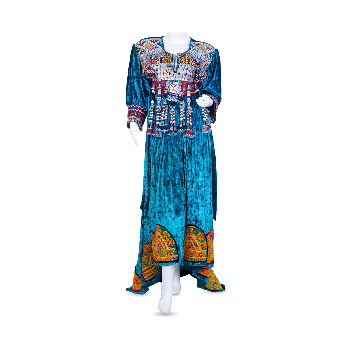 Afghan Velvet Long Dress with Colorful Embroidery