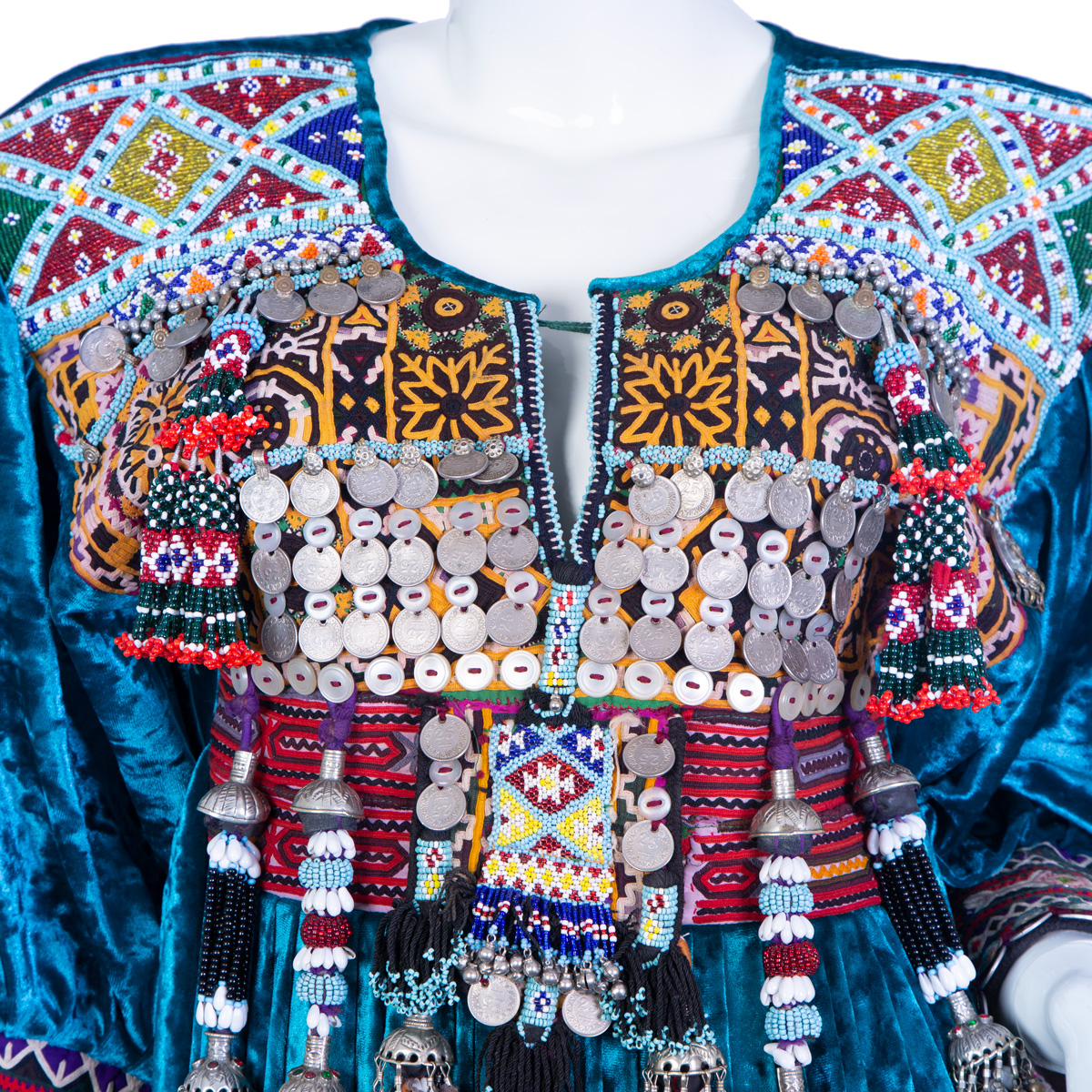 Afghan Velvet Long Dress with Colorful Embroidery