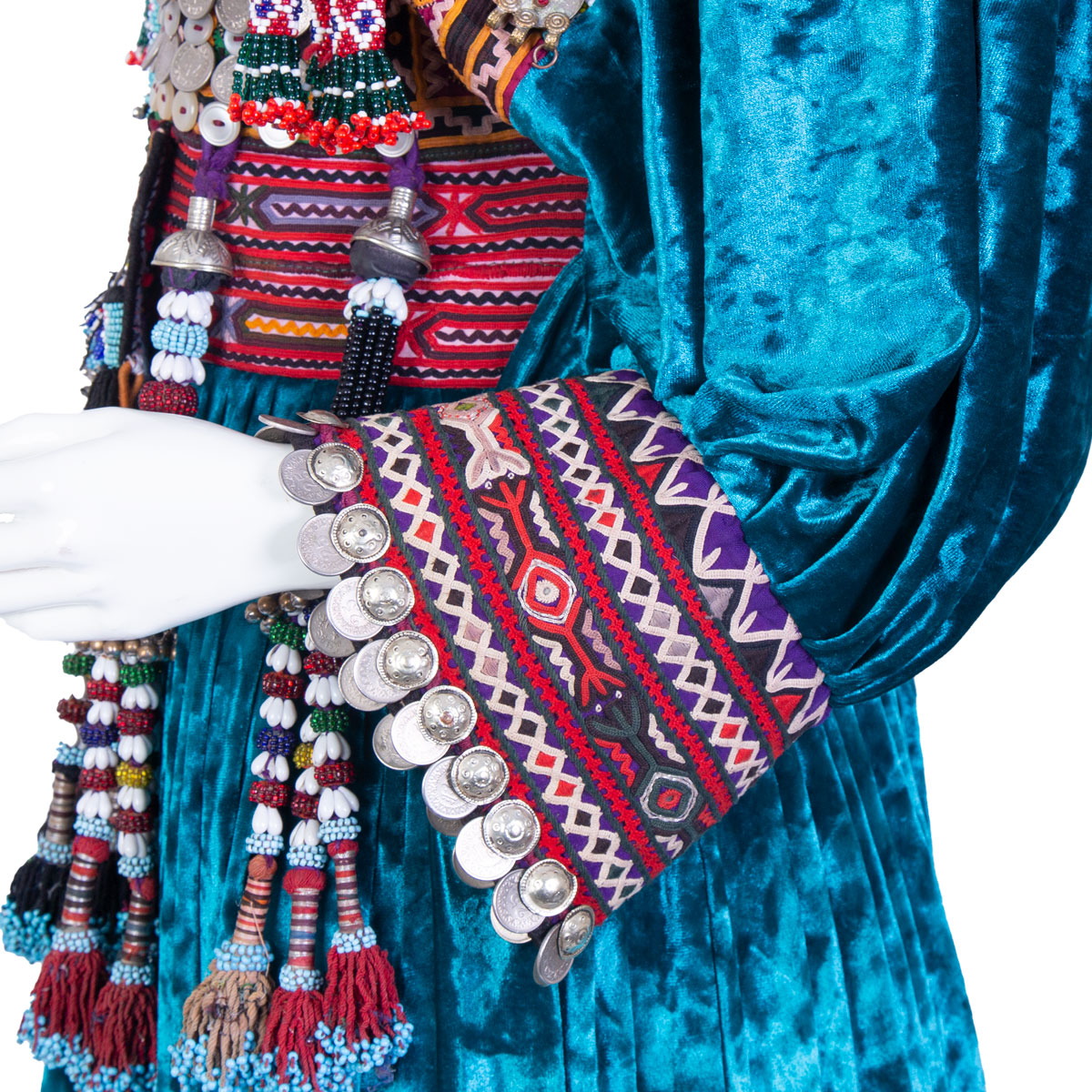 Afghan Velvet Long Dress with Colorful Embroidery