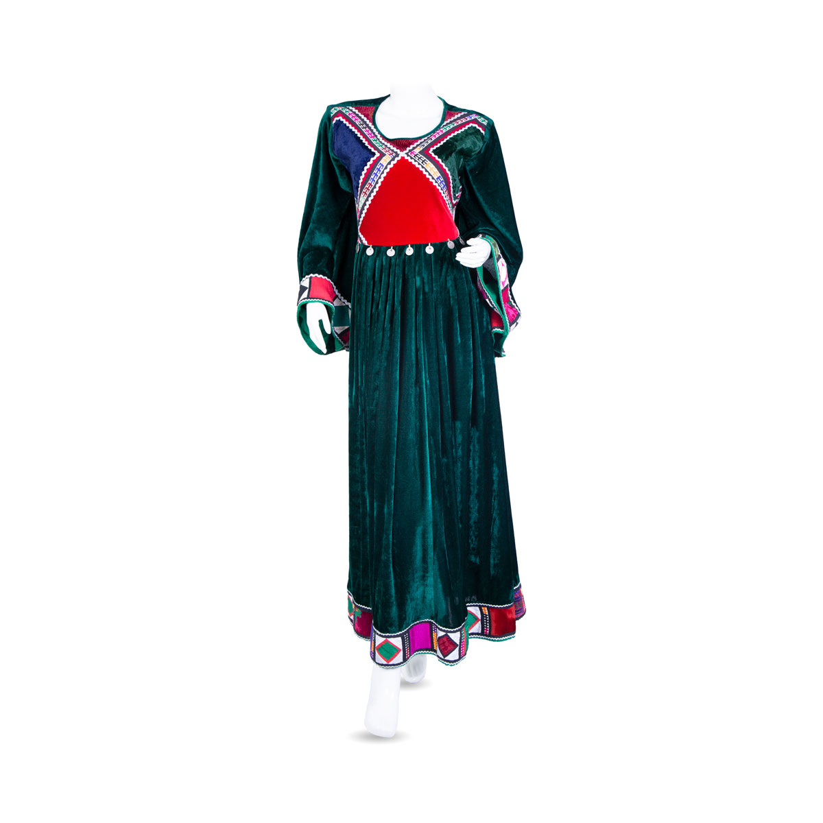 Afghan Dark Green Velvet Long Dress