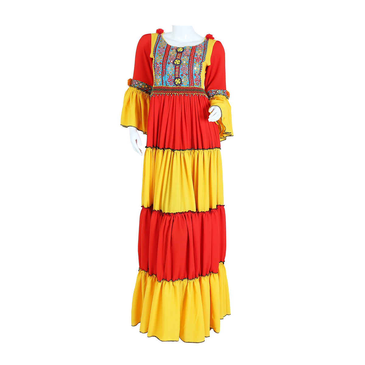 Afghan Mirror-Embroidered Long Dress 