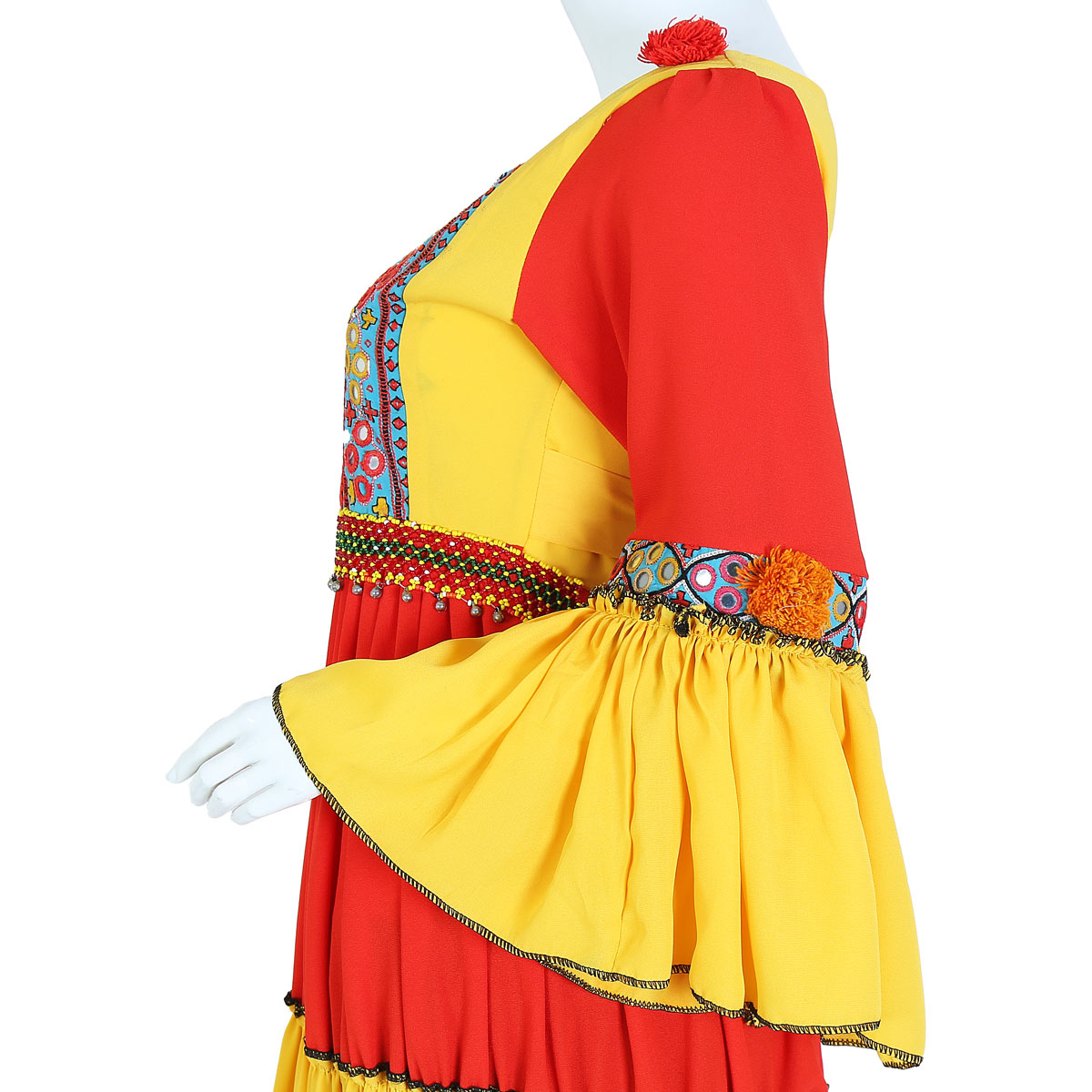 Afghan Mirror-Embroidered Long Dress 