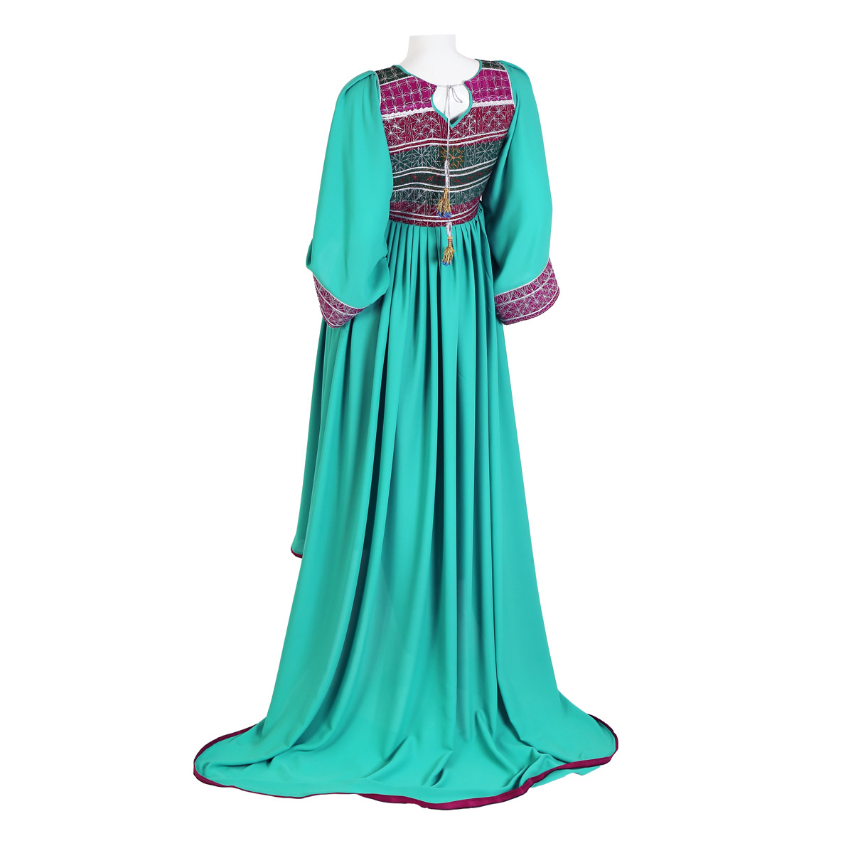 Afghan Jungle Green Crepe Fabric Long Dress with Trousers