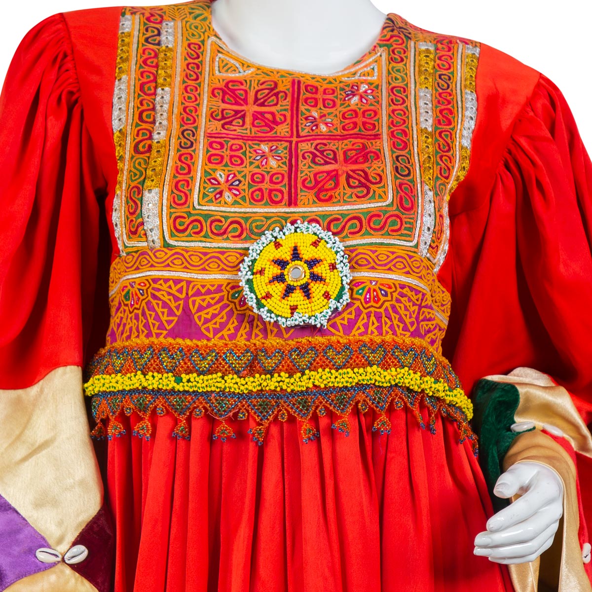 Red Plated Party Wear | Long Maxi With Bell Satin Sleeves