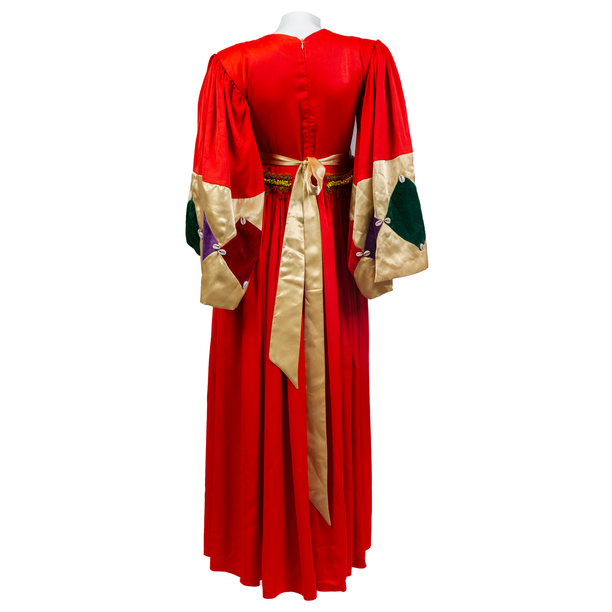 Red Plated Party Wear | Long Maxi With Bell Satin Sleeves