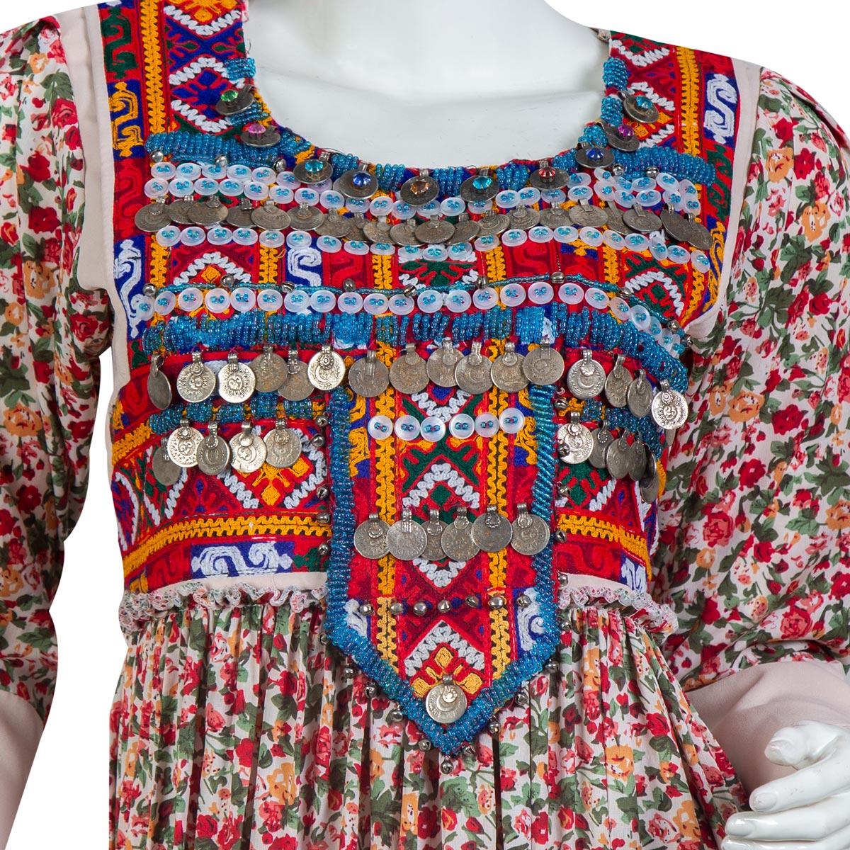 Long Printed Women Dress | Crepe Maxi With Coin Embroidery