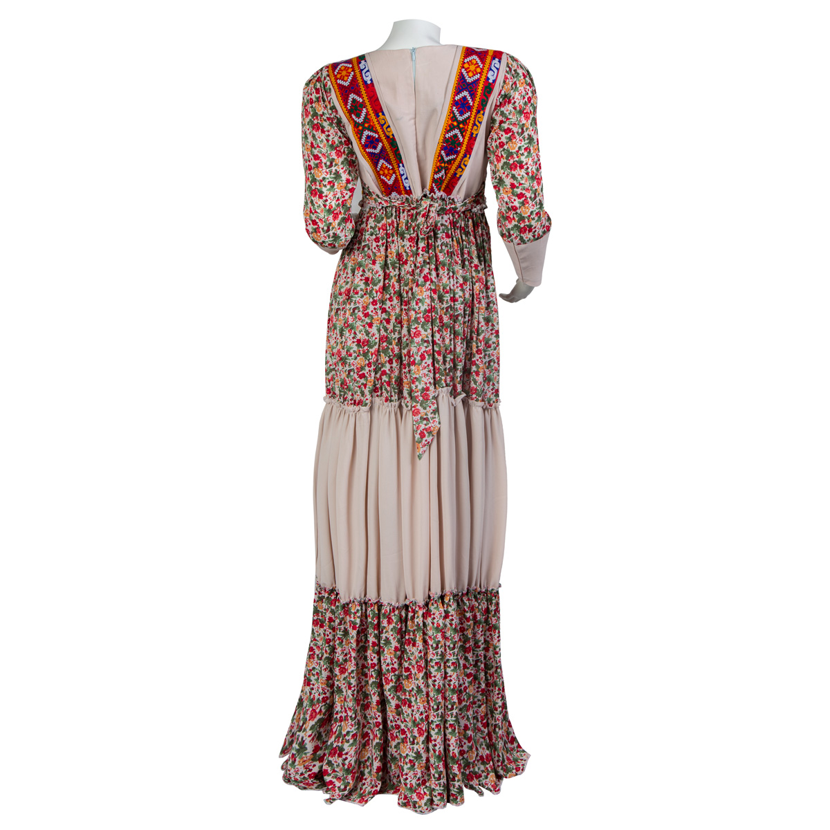 Long Printed Women Dress | Crepe Maxi With Coin Embroidery