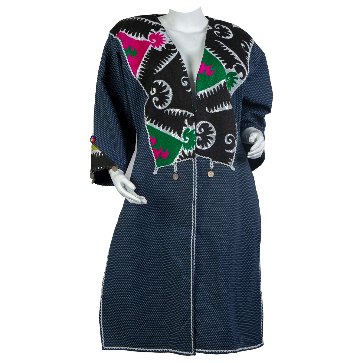 Short Cotton Plain Dress | Navy Blue Hand Embroidered Dress