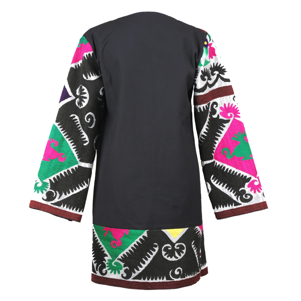Women's Short Afghan Chapan | Black Hand-Stitched Coat