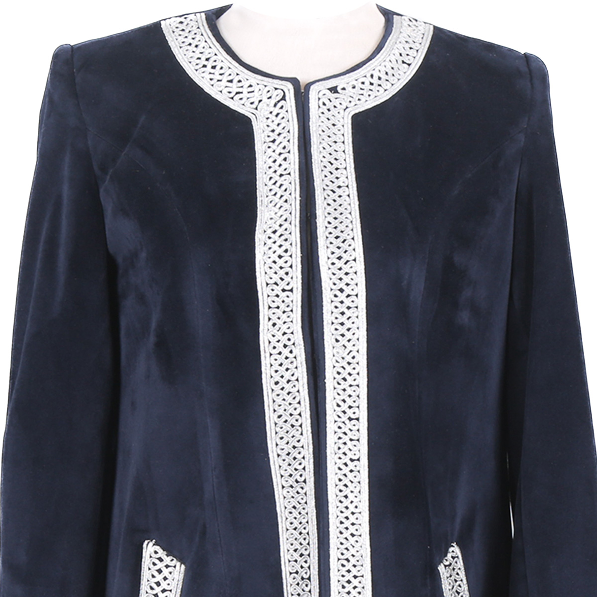 White Embroidered Women Coat | Navy Blue Long Dress Coat 