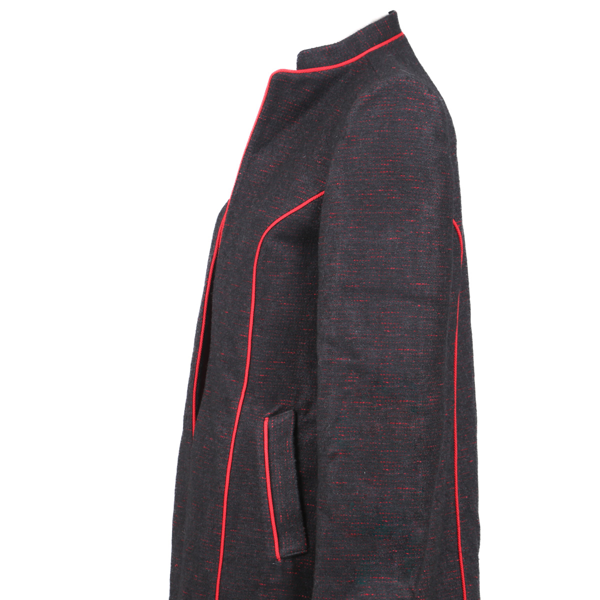 Women Coat With Red Speckles | Black Collared Long Coat