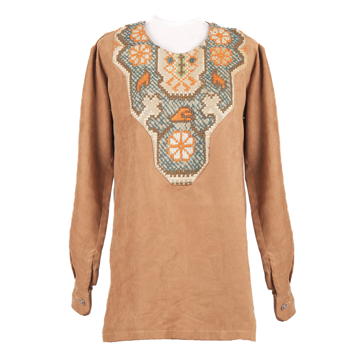 Brown Hand Embroidered Dress | Thick Cuffed Sleeve Shirt Dress