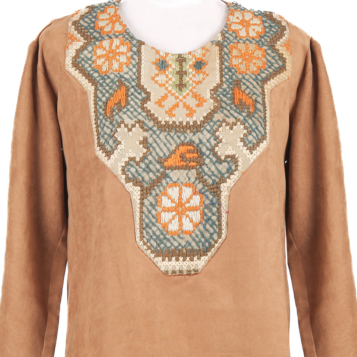 Brown Hand Embroidered Dress | Thick Cuffed Sleeve Shirt Dress